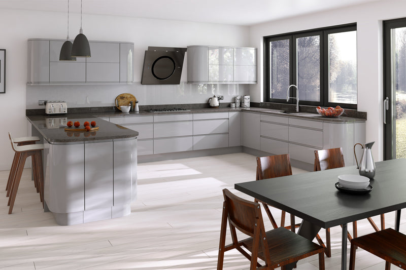 Larissa Handle Less Dove Grey Gloss J Pull- Replacement Kitchen Doors (980mm High) -