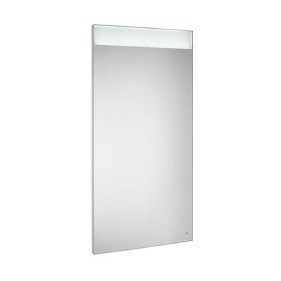 Rectangular mirror with a light fixture on a white background