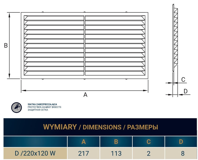 Louvre Vent D/220X120W Classic 220mm X 120mm with Fly Screen - Hardware > Heating, Ventilation & Air Conditioning