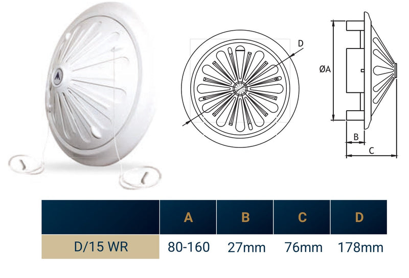 Adjustable Louvre Vent Round 80mm-160mm White - Hardware > Heating, Ventilation & Air Conditioning