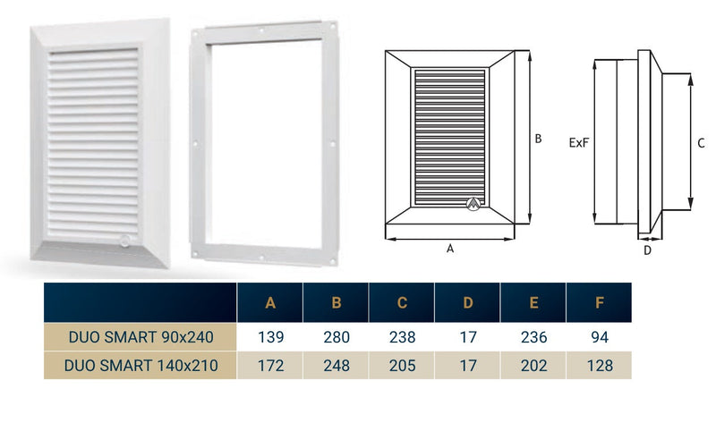 Louvre Vent Duo Smart 140/210 140mm X 210mm With Fly Mesh - Hardware > Heating, Ventilation & Air Conditioning