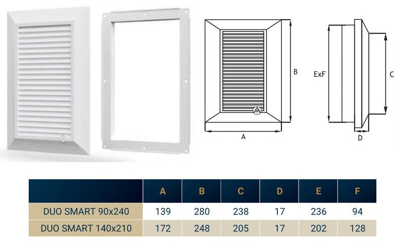 Louvre Vent Duo Smart 90/240 Brown 90mm x 240mm With Fly Mesh - Hardware > Heating, Ventilation & Air Conditioning
