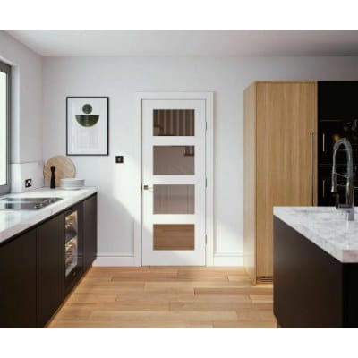 Shaker 4 Panel White Primed Glazed Internal Door - All Sizes - Doors