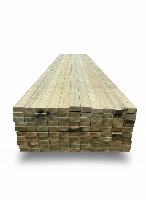 Stack of wooden 4x2 planks on a white background