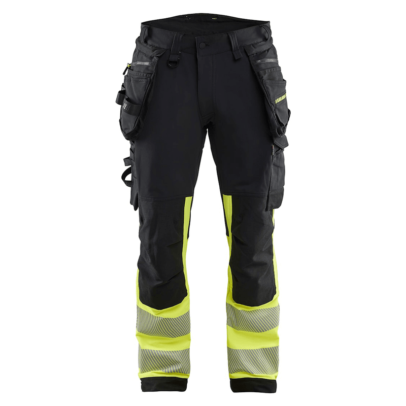 Blaklader 1125 Hi-Vis 4-Way Stretch Kneepad Trousers Black/Yellow - Apparel & Accessories > Clothing > Uniforms > Contractor Pants & Coveralls HI-VIS TROUSERS