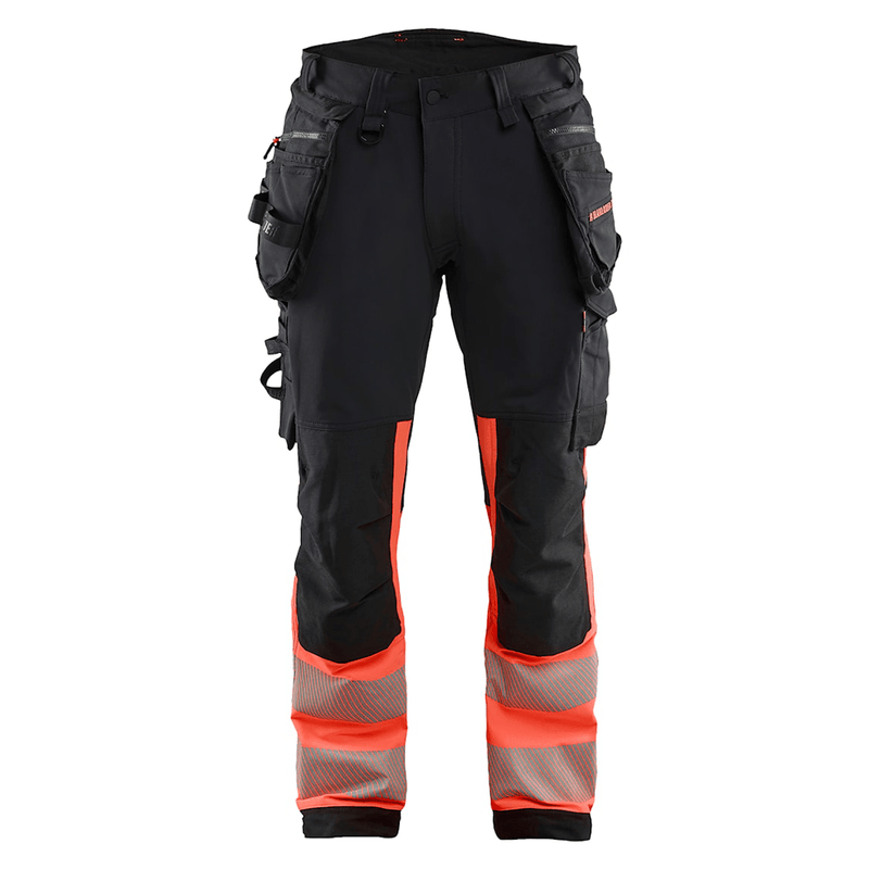 Blaklader 1125 Hi-Vis 4-Way Stretch Kneepad Trousers Black/Red - Apparel & Accessories > Clothing > Uniforms > Contractor Pants & Coveralls HI-VIS TROUSERS