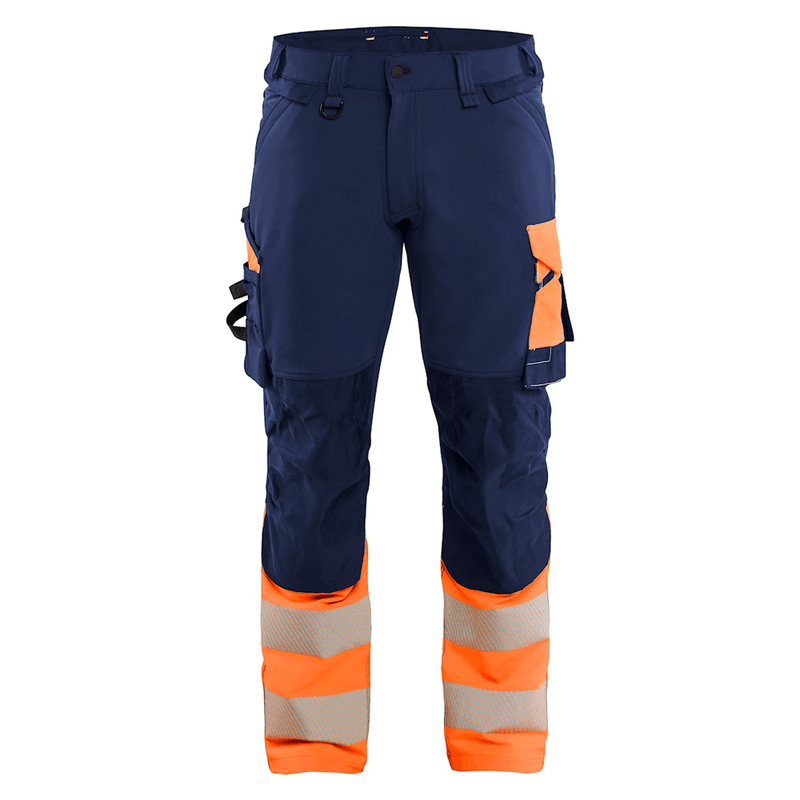 Blaklader 1126 Hi-Vis 4-Way Stretch Kneepad Trousers Navy/Orange - Apparel & Accessories > Clothing > Uniforms > Contractor Pants & Coveralls HI-VIS TROUSERS