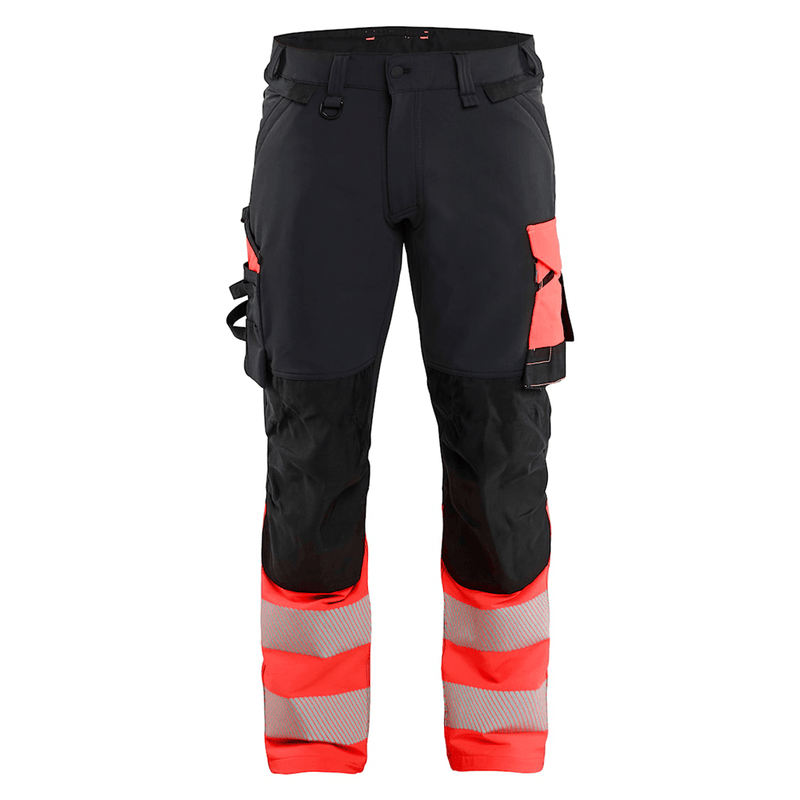 Blaklader 1126 Hi-Vis 4-Way Stretch Kneepad Trousers Black/Red - Apparel & Accessories > Clothing > Uniforms > Contractor Pants & Coveralls HI-VIS TROUSERS
