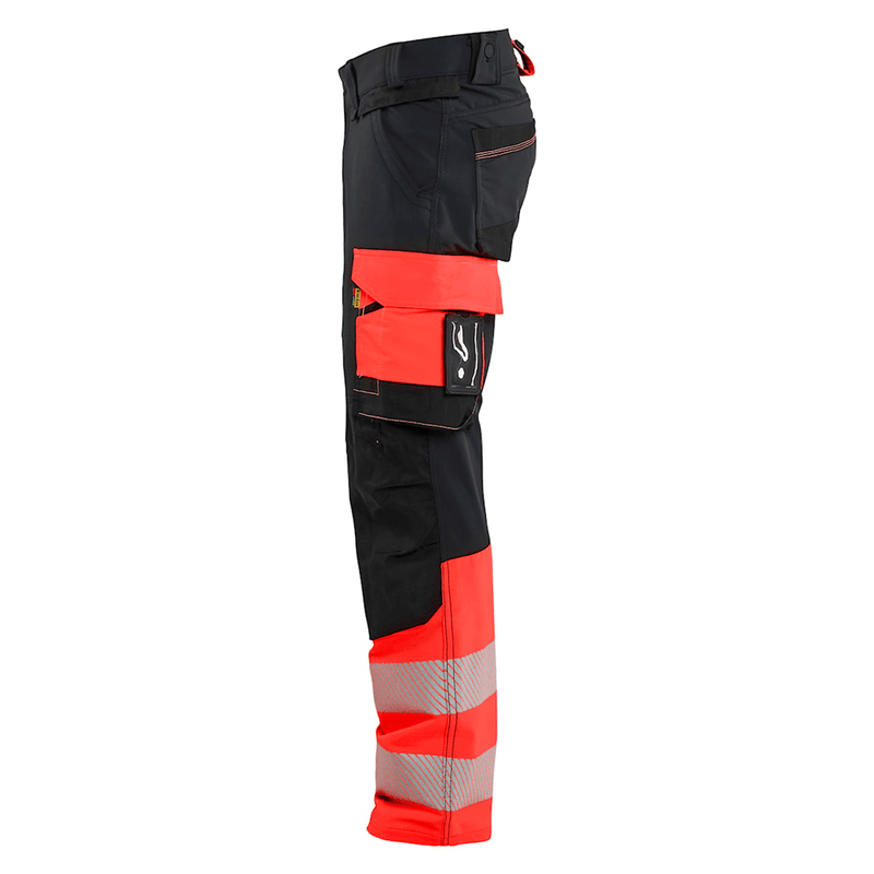 Blaklader 1126 Hi-Vis 4-Way Stretch Kneepad Trousers Black/Red - Apparel & Accessories > Clothing > Uniforms > Contractor Pants & Coveralls HI-VIS TROUSERS
