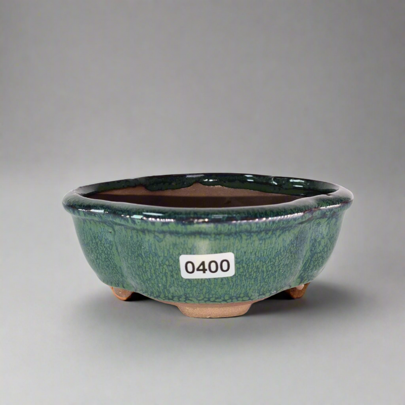 13cm Glazed Bonsai Pot | Floral | 13cm x 10cm x 5cm | Green