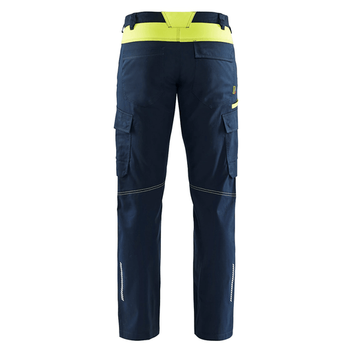 Blaklader 1444 Industry Stretch Trouser Dark Navy Blue/Hi-Vis Yellow - CARGO & COMBAT TROUSERS