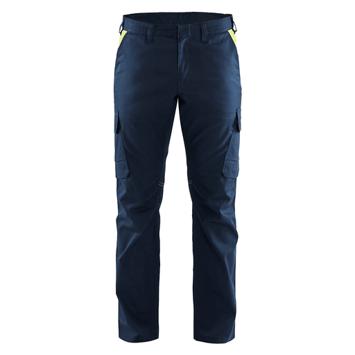 Blaklader 1444 Industry Stretch Trouser Dark Navy Blue/Hi-Vis Yellow - CARGO & COMBAT TROUSERS