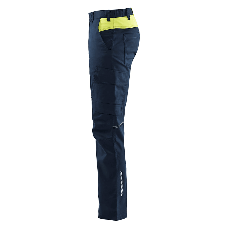 Blaklader 1444 Industry Stretch Trouser Dark Navy Blue/Hi-Vis Yellow - CARGO & COMBAT TROUSERS