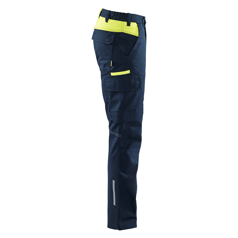 Blaklader 1444 Industry Stretch Trouser Dark Navy Blue/Hi-Vis Yellow - CARGO & COMBAT TROUSERS