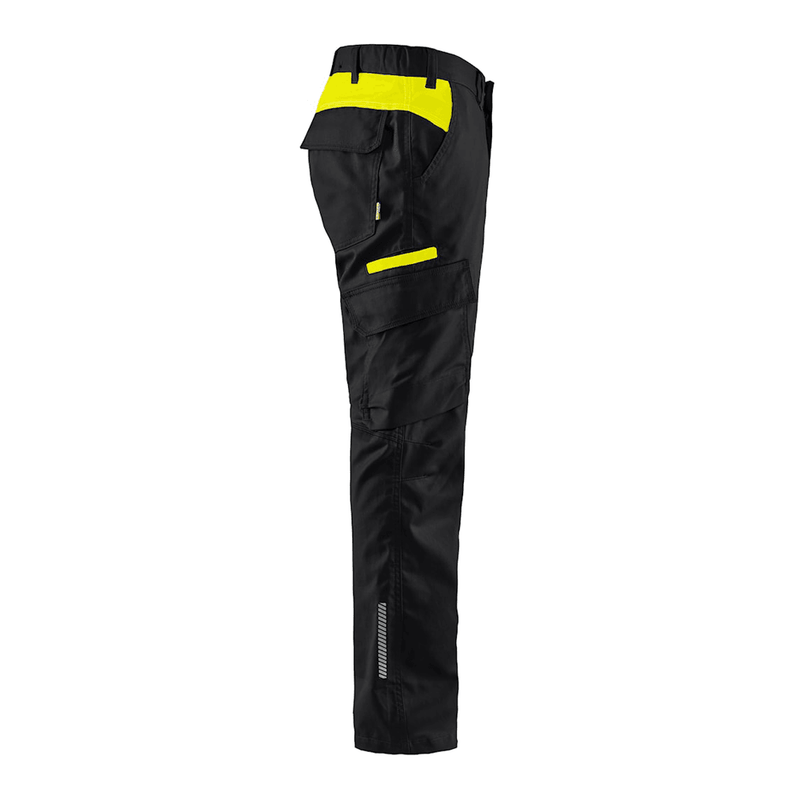 Blaklader 1444 Industry Stretch Trouser Black/Hi-Vis Yellow - CARGO & COMBAT TROUSERS