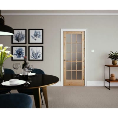 Knotty Pine Unfinished Internal Door - 15 Obscured Glazed Light Panels - All Sizes - Doors