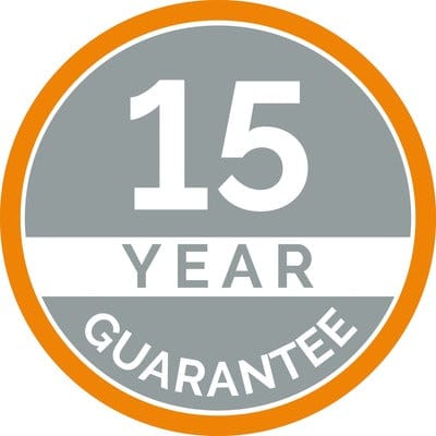 15 year guarantee logo with orange border and gray center on all doors for sale 