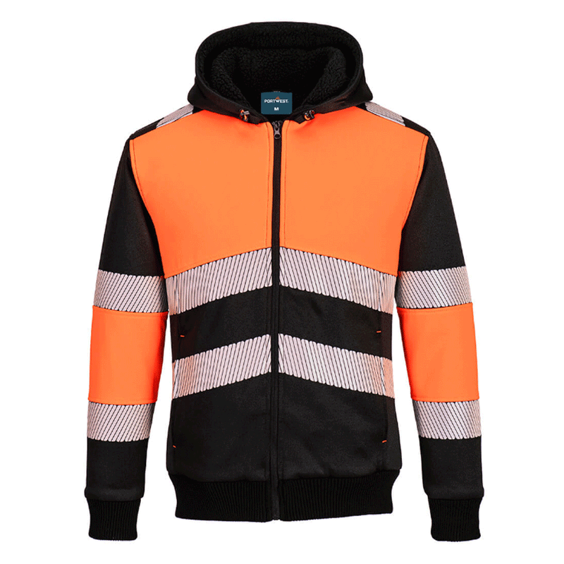 Portwest PW377 Hi-Vis Class 1 Fleece Lined Zip Hoodie - HI-VIS SWEATSHIRTS & HOODIES