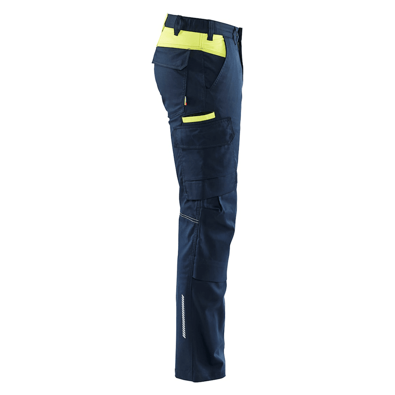 Blaklader 1448 Industry Stretch Kneepad Trousers Dark Navy Blue/Hi-Vis Yellow - KNEE PAD TROUSERS