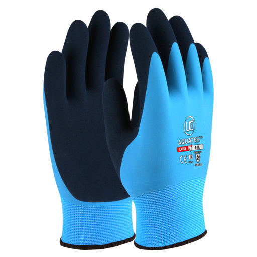 Aquatek Dual Coated Water Resistant Latex Gloves (10 Pack) - LIQUID PROTECTION GLOVES