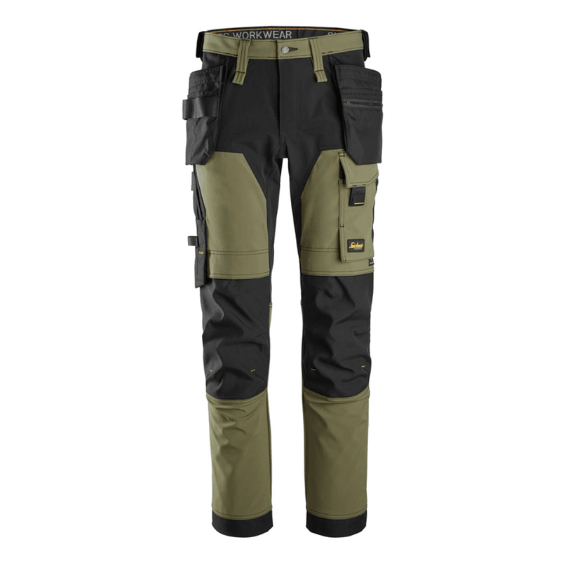 Snickers 6275 AllroundWork, 4-way Stretch Trousers Holster Pockets Khaki Green - KNEE PAD TROUSERS