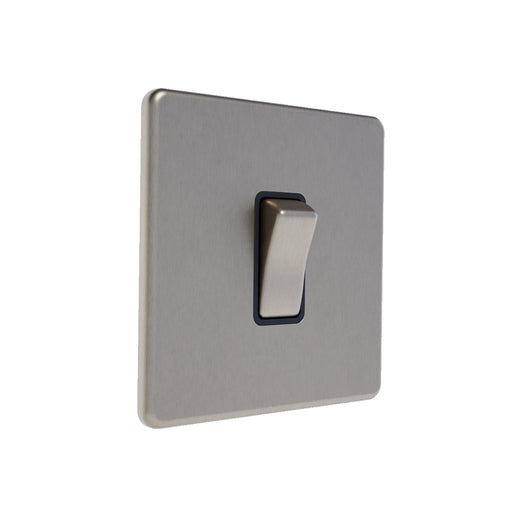 Caradok 1G 2Way 10A Switch Brushed Chrome with Black Inserts - Caradok - The Flat - Brushed Steel