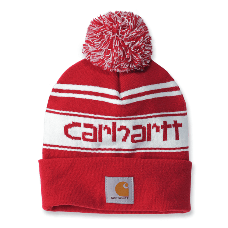 Carhartt 105168 Knit Pom Pom Cuffed Logo Beanie Hat - HEADWEAR