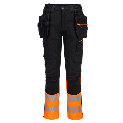Portwest DX457 Hi-Vis Class 1 Detachable Holster Pocket Knee Pad Trousers - HI-VIS TROUSERS