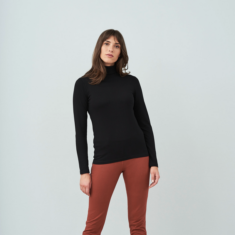 Organic Cotton Womens Long Sleeve Stretch Turtleneck Work T-shirt Sizes XS to XL - Sustainable Workwear Range