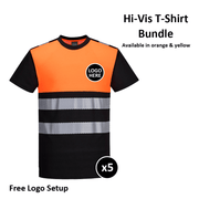 PORTWEST PW311 PW3 HI-VIS COTTON COMFORT CLASS 1 T-SHIRTS BUNDLE - 5 ITEMS - BUNDLE