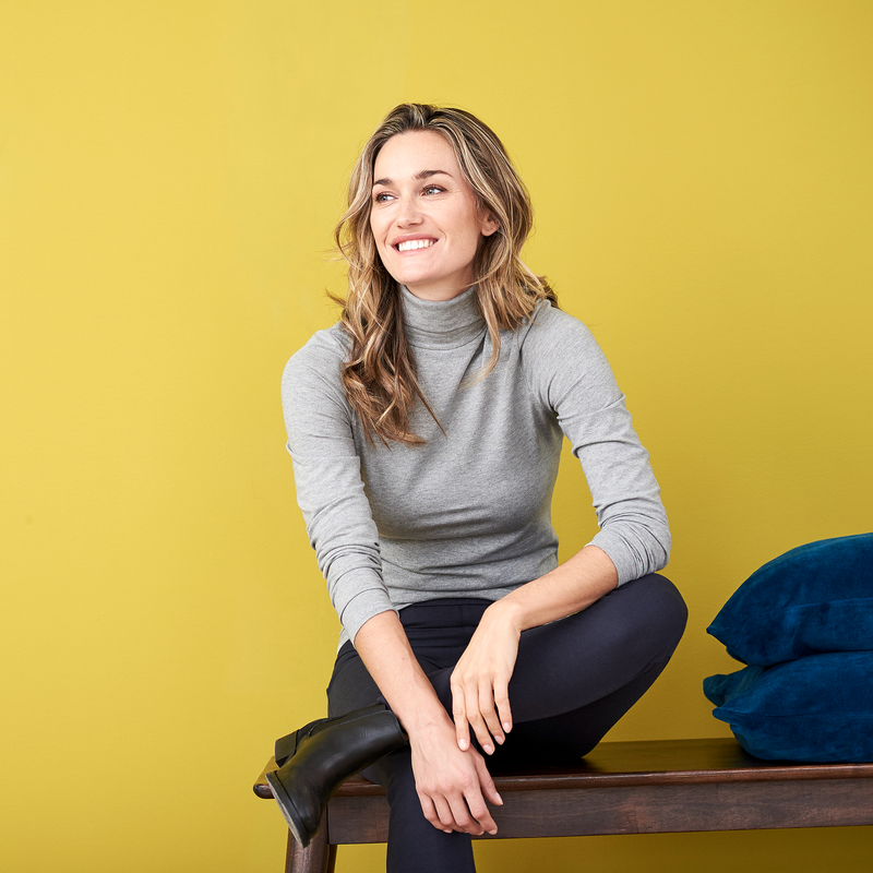 Organic Cotton Womens Long Sleeve Stretch Turtleneck Work T-shirt Sizes XS to XL - Sustainable Workwear Range