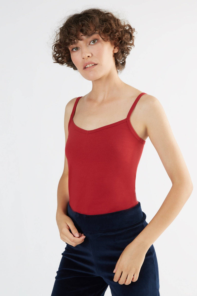Organic Cotton Womens Blue White Red Black Work Stretch Vest with Spaghetti Straps - Sustainable Workwear Range