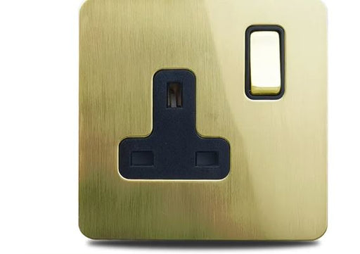 Caradok 1 Gang Screwless 13A Brushed Brass Plug Socket - Hardware Caradok - Screwless Brushed Brass