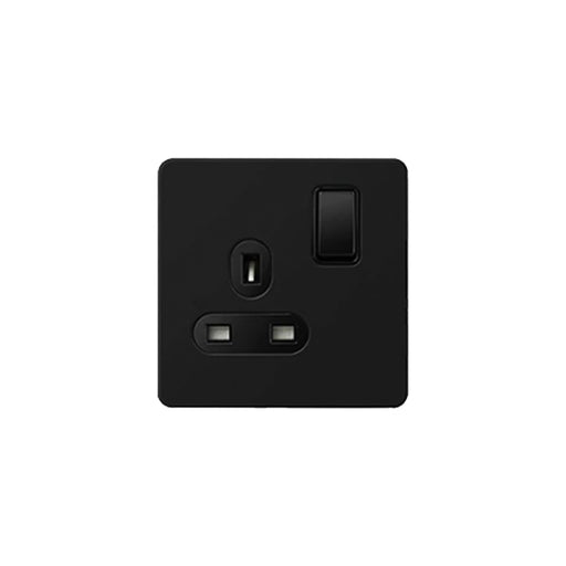Caradok Matt Black Metal Screwless 1 Gang Plug Socket - Black Inserts - Caradok - Screwless Matt Black