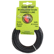 Strimmer Line Black Twist 2.4mm x 15m - Home & Garden > Lawn & Garden > Outdoor Power Equipment Accessories > Weed Trimmer Accessories > Weed Trimmer Blades & Spools > Weed Trimmer Spools Garden tools & Accesories