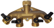 4-Way Manifold with Valves & Threaded Outlets Brass - Home & Garden > Lawn & Garden Garden watering