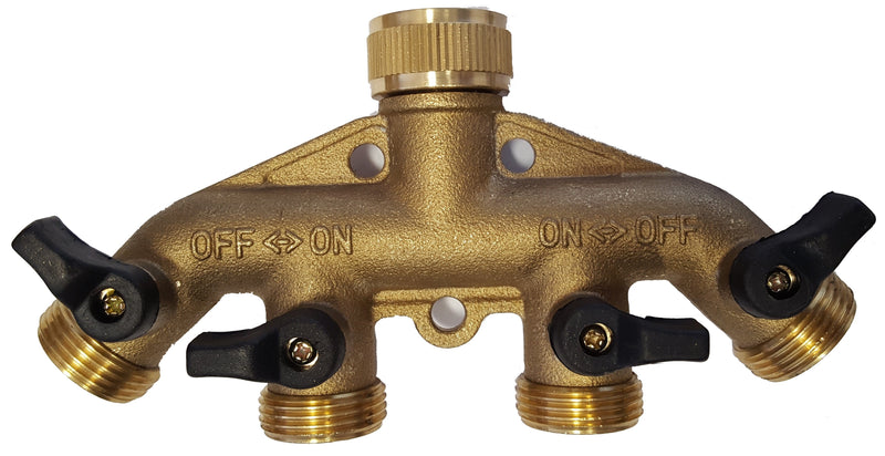 4-Way Manifold with Valves & Threaded Outlets Brass - Home & Garden > Lawn & Garden Garden watering