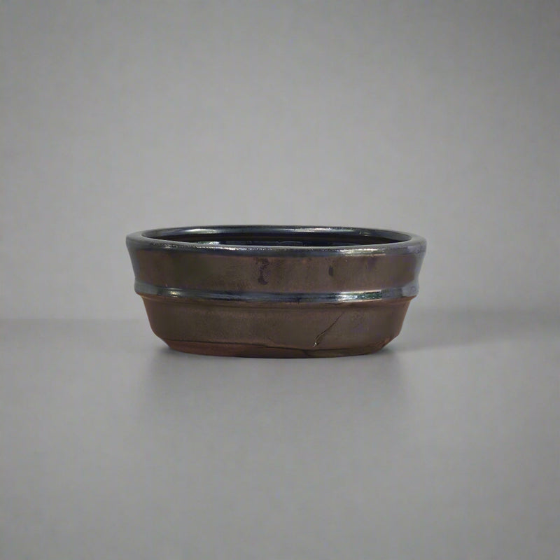 12cm Glazed Bonsai Pot | Oval | 12cm x 9cm x 5cm | Silver
