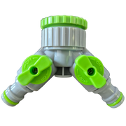 2-Way Tap Connector With Valves 1" or 3/4" BSP Female, Green/Gray - Home & Garden > Lawn & Garden Garden watering