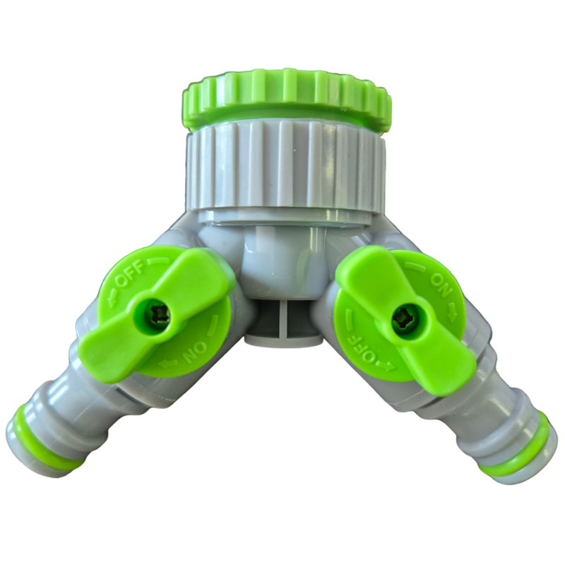 2-Way Tap Connector With Valves 1" or 3/4" BSP Female, Green/Gray - Home & Garden > Lawn & Garden Garden watering