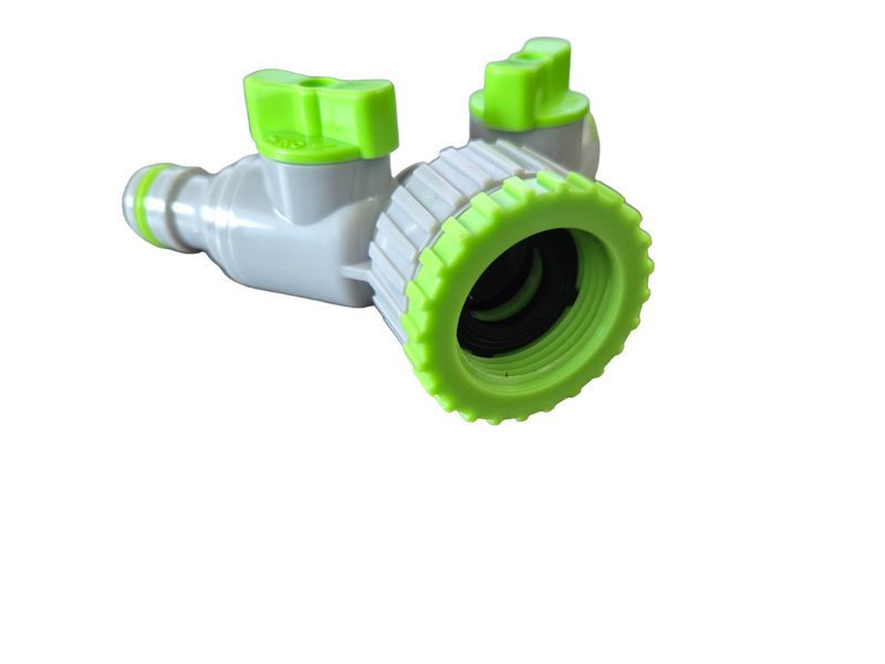 2-Way Tap Connector With Valves 1" or 3/4" BSP Female, Green/Gray - Home & Garden > Lawn & Garden Garden watering