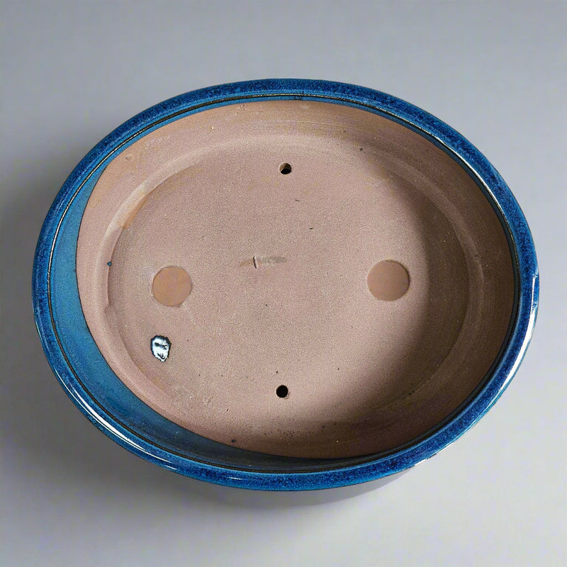 38cm Glazed Bonsai Pot | Oval | 38cm x 31cm x 7cm | Blue