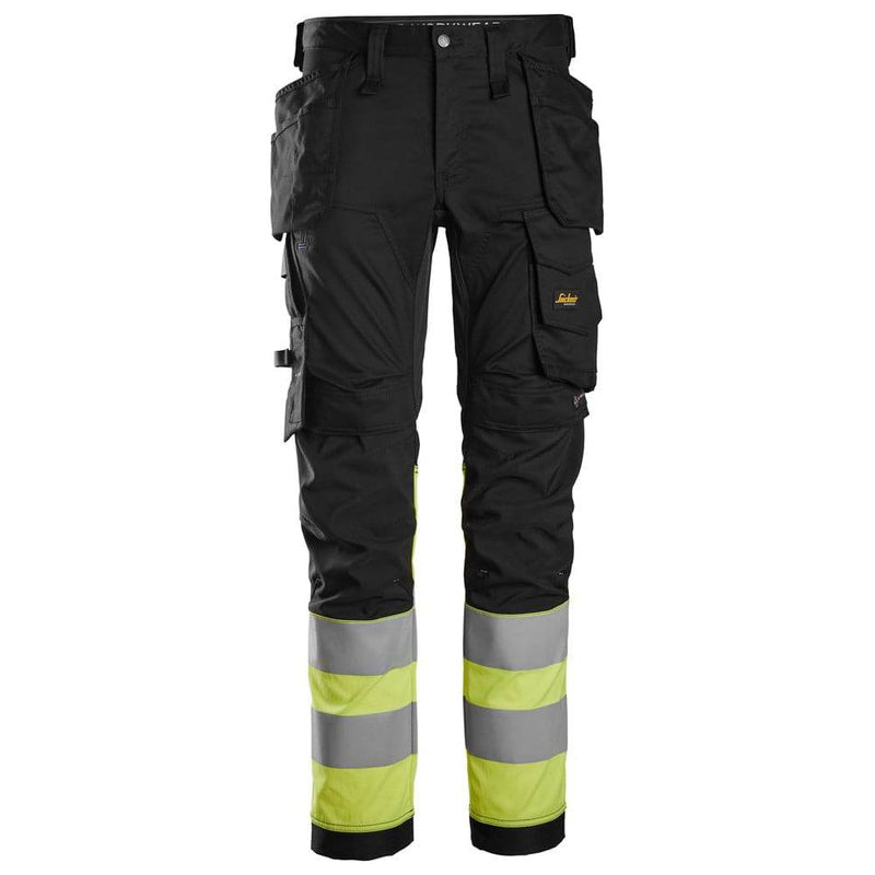 Snickers 6234 High-Vis Class 1 Stretch Trousers Holster Pockets Black/Yellow, Waist 38" Leg 30"-Snickers 108 - Apparel & Accessories > Clothing > Uniforms & Workwear > Contractor Pants & Coveralls SALE TROUSERS