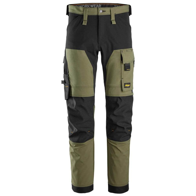 Snickers 6375 AllroundWork 4-way Stretch Trousers Khaki Green - Apparel & Accessories > Clothing > Uniforms > Contractor Pants & Coveralls KNEE PAD TROUSERS