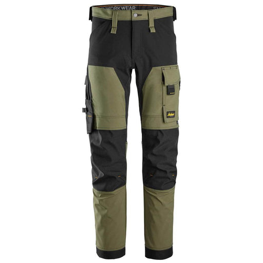 Snickers 6375 AllroundWork 4-way Stretch Trousers Khaki Green - Apparel & Accessories > Clothing > Uniforms > Contractor Pants & Coveralls KNEE PAD TROUSERS