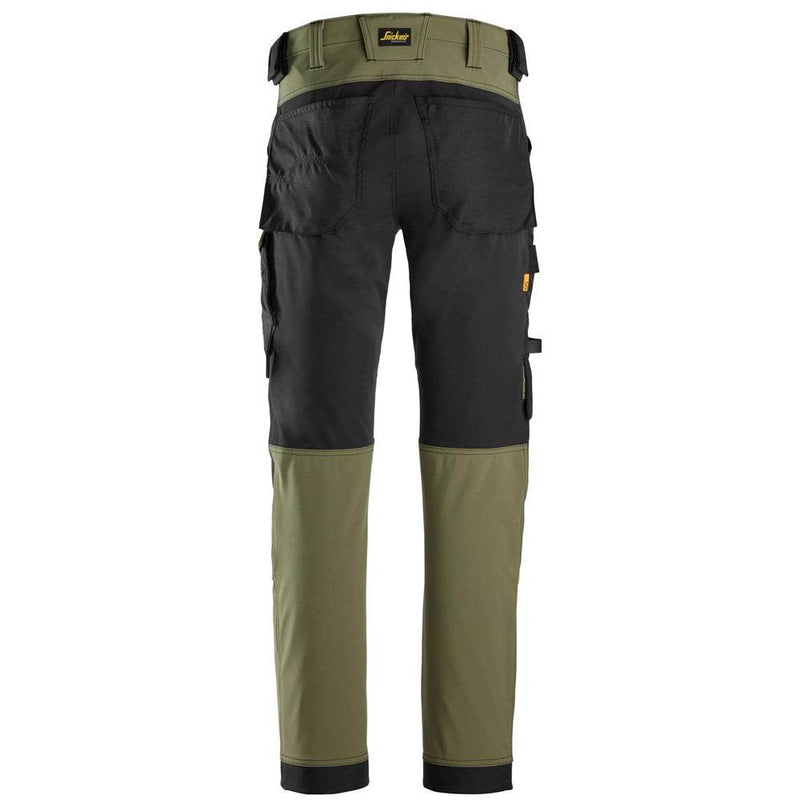 Snickers 6375 AllroundWork 4-way Stretch Trousers Khaki Green - Apparel & Accessories > Clothing > Uniforms > Contractor Pants & Coveralls KNEE PAD TROUSERS
