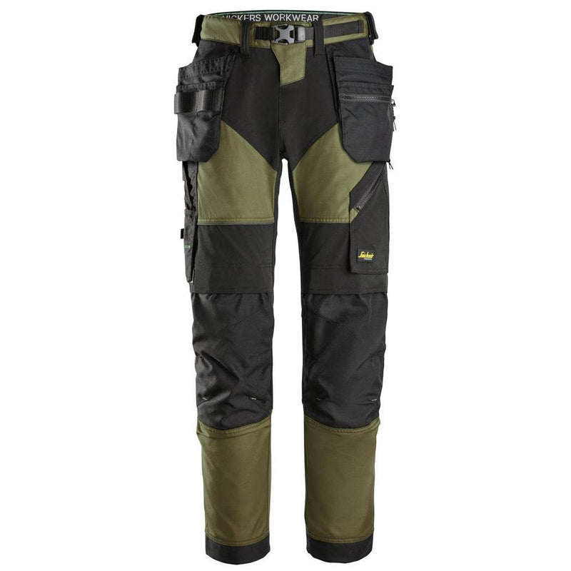 Snickers 6902 FlexiWork, Kneepad Holster Pocket Work Trousers Khaki Green - Apparel & Accessories > Clothing > Uniforms > Contractor Pants & Coveralls KNEE PAD TROUSERS
