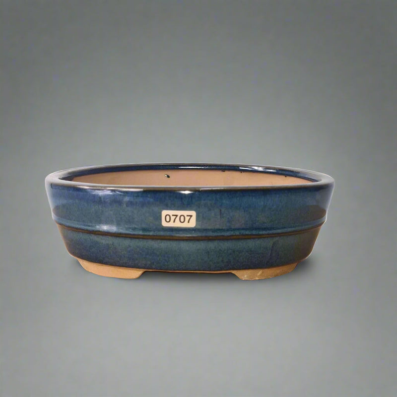 22cm Glazed Bonsai Pot | Oval | 22cm x 16cm x 7cm | Blue