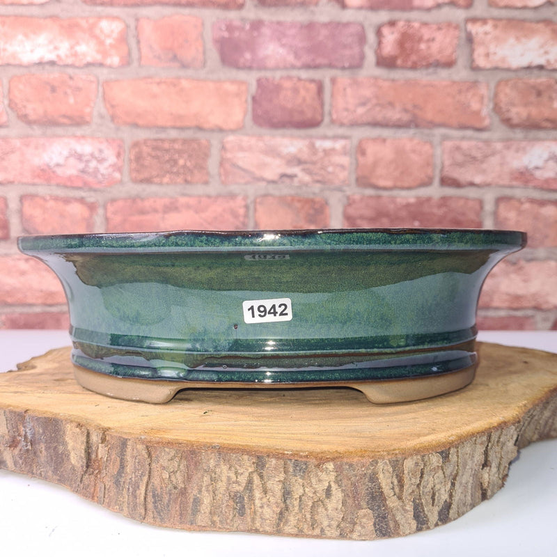 27cm Glazed Bonsai Pot | Oval | 27cm x 21cm x 7cm | Green