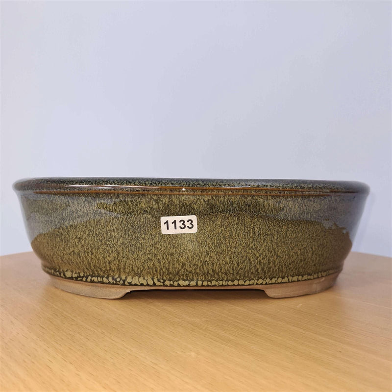 27cm Glazed Bonsai Pot | Oval | 27cm x 21cm x 8cm | Green